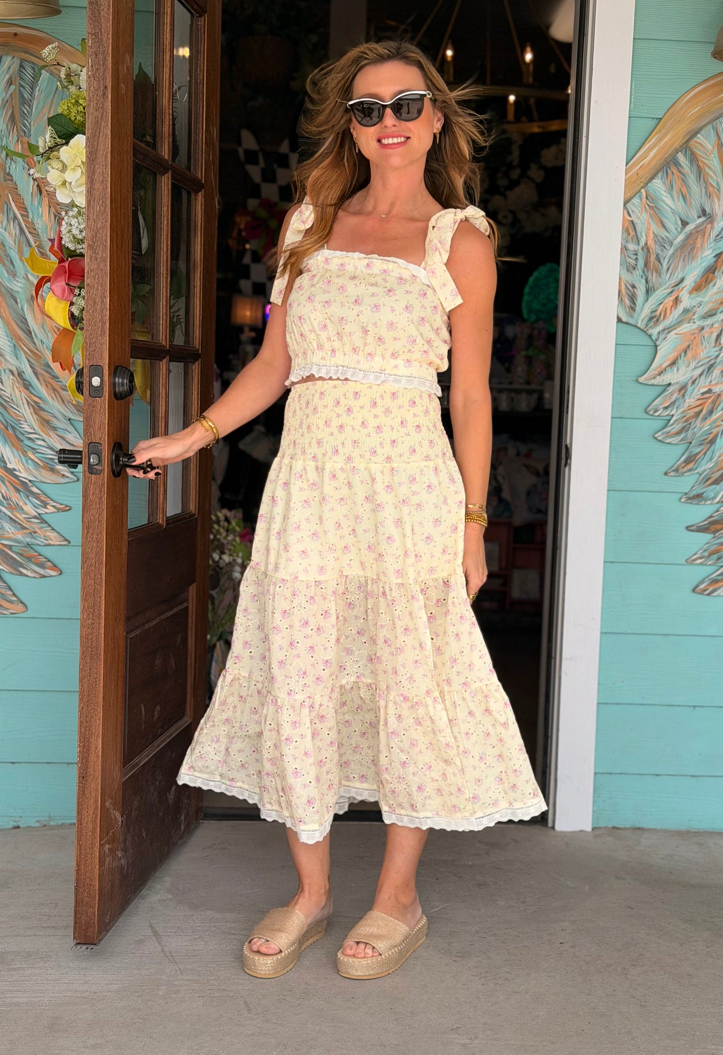 Yellow Eyelet Ditsy Floral Skirt