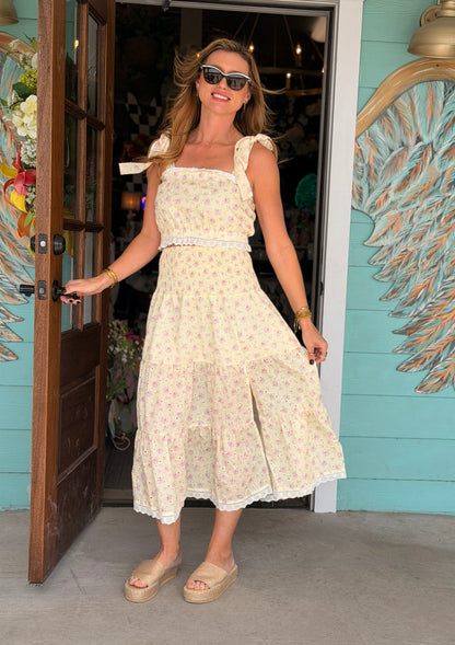 Yellow Eyelet Ditsy Floral Skirt