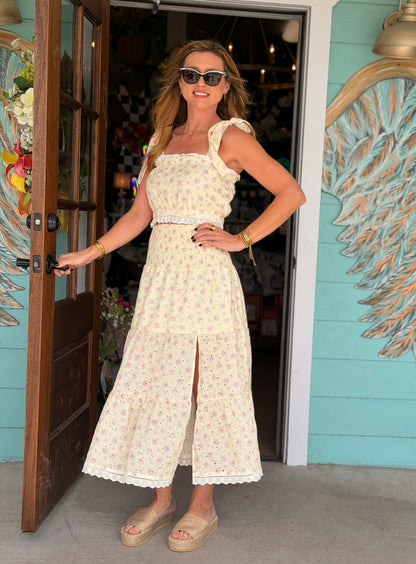 Yellow Eyelet Ditsy Floral Skirt