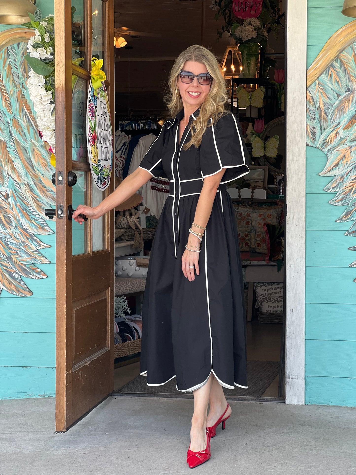 Black Contrast Stitch Midi Dress