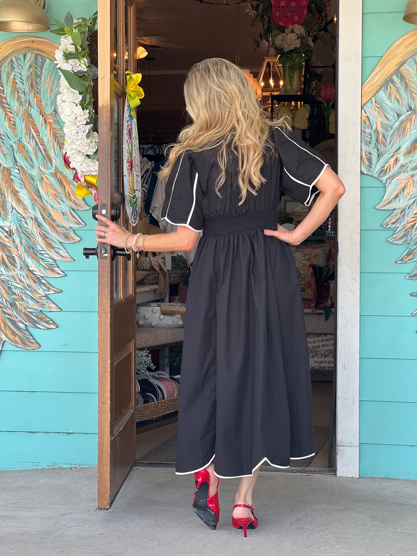 Black Contrast Stitch Midi Dress