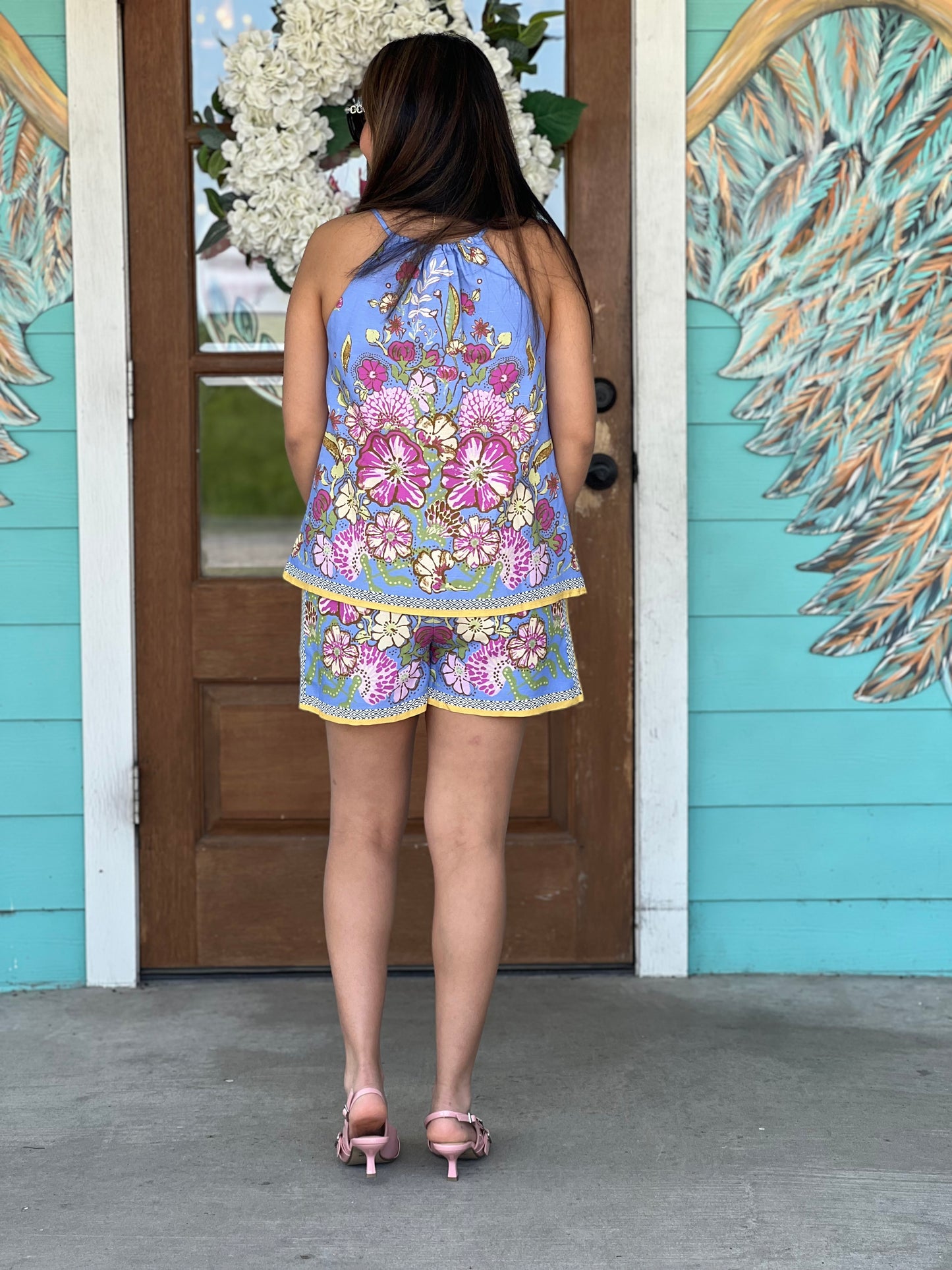 Chambray Blue Floral Shorts
