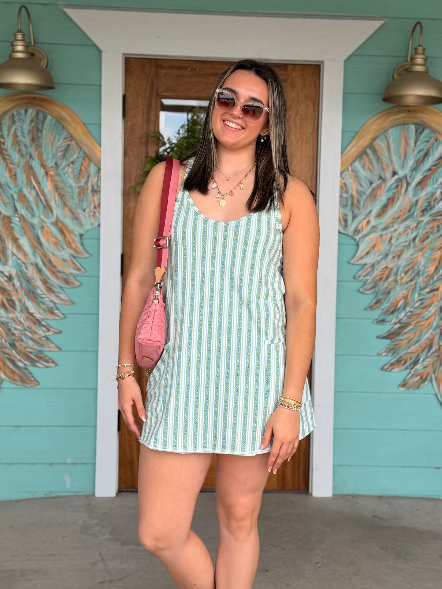 Sage Floral Stripe Tara Dress