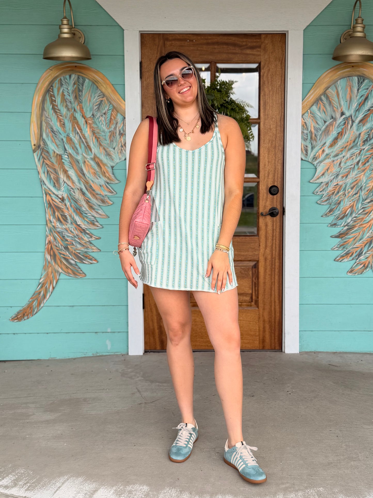 Sage Floral Stripe Tara Dress