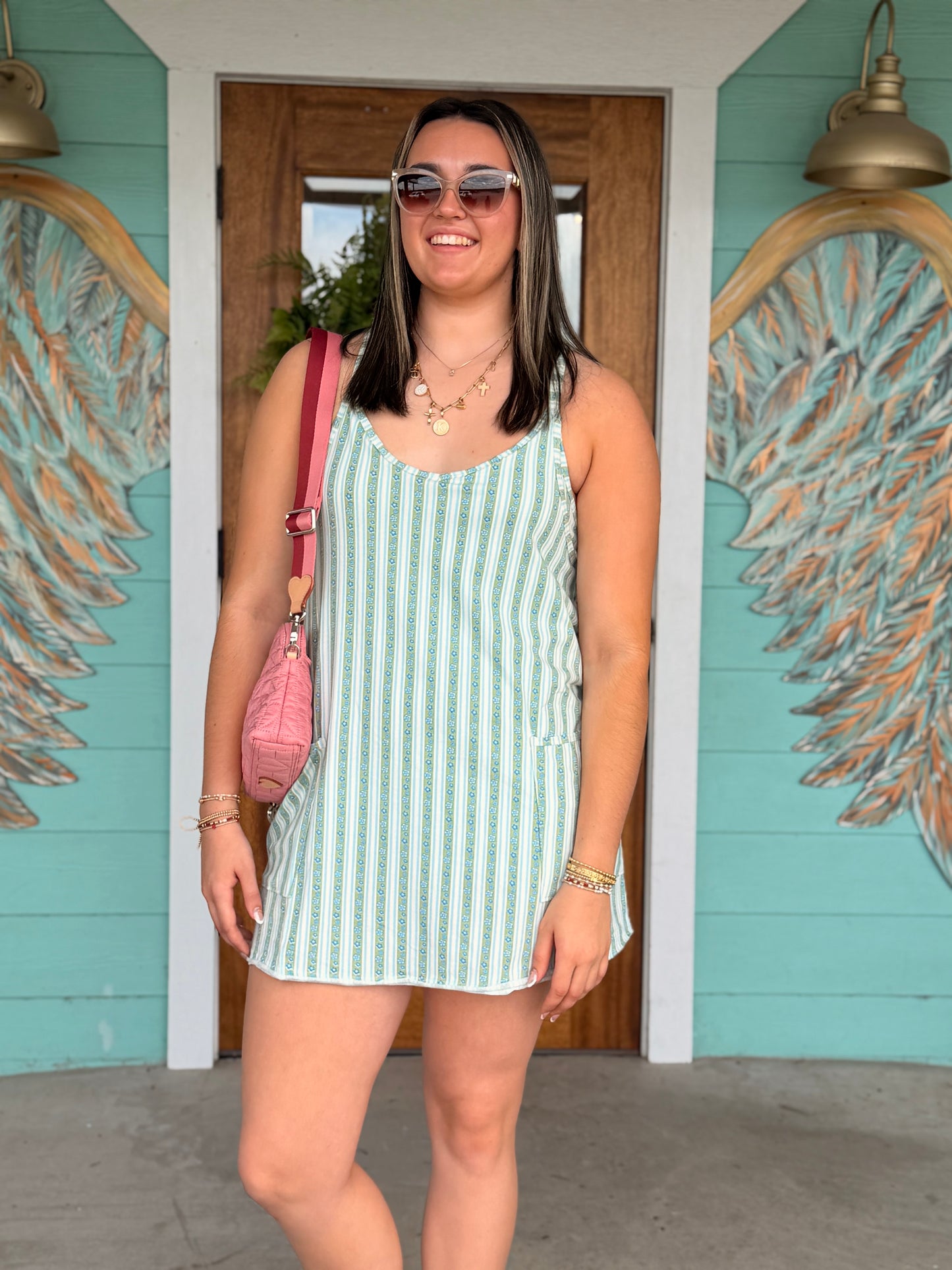 Sage Floral Stripe Tara Dress