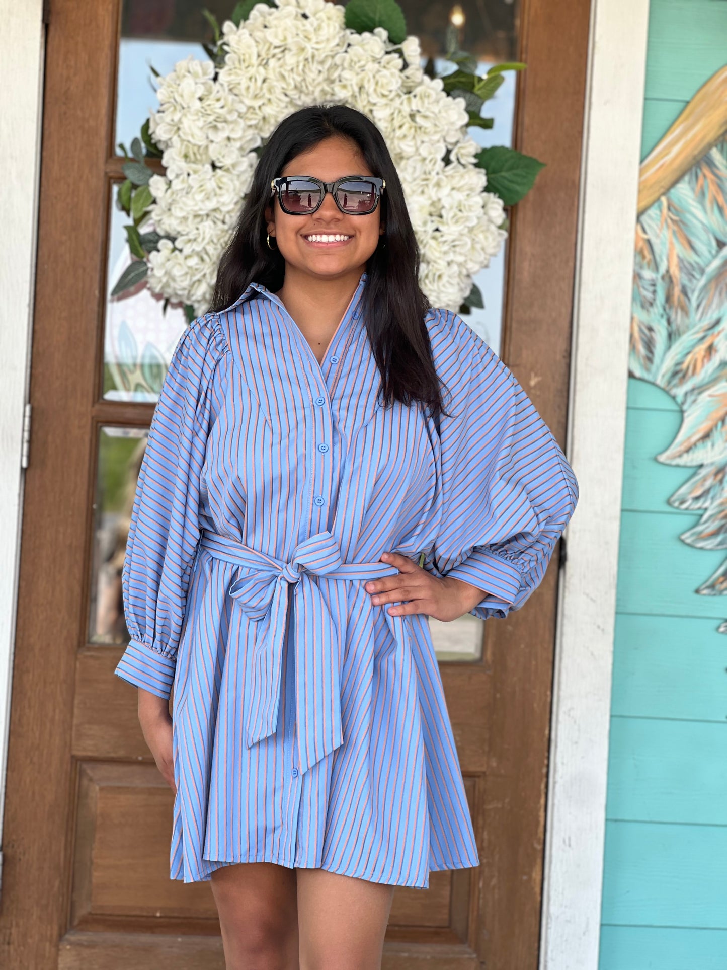 Blue Stripe Collar Mini Dress