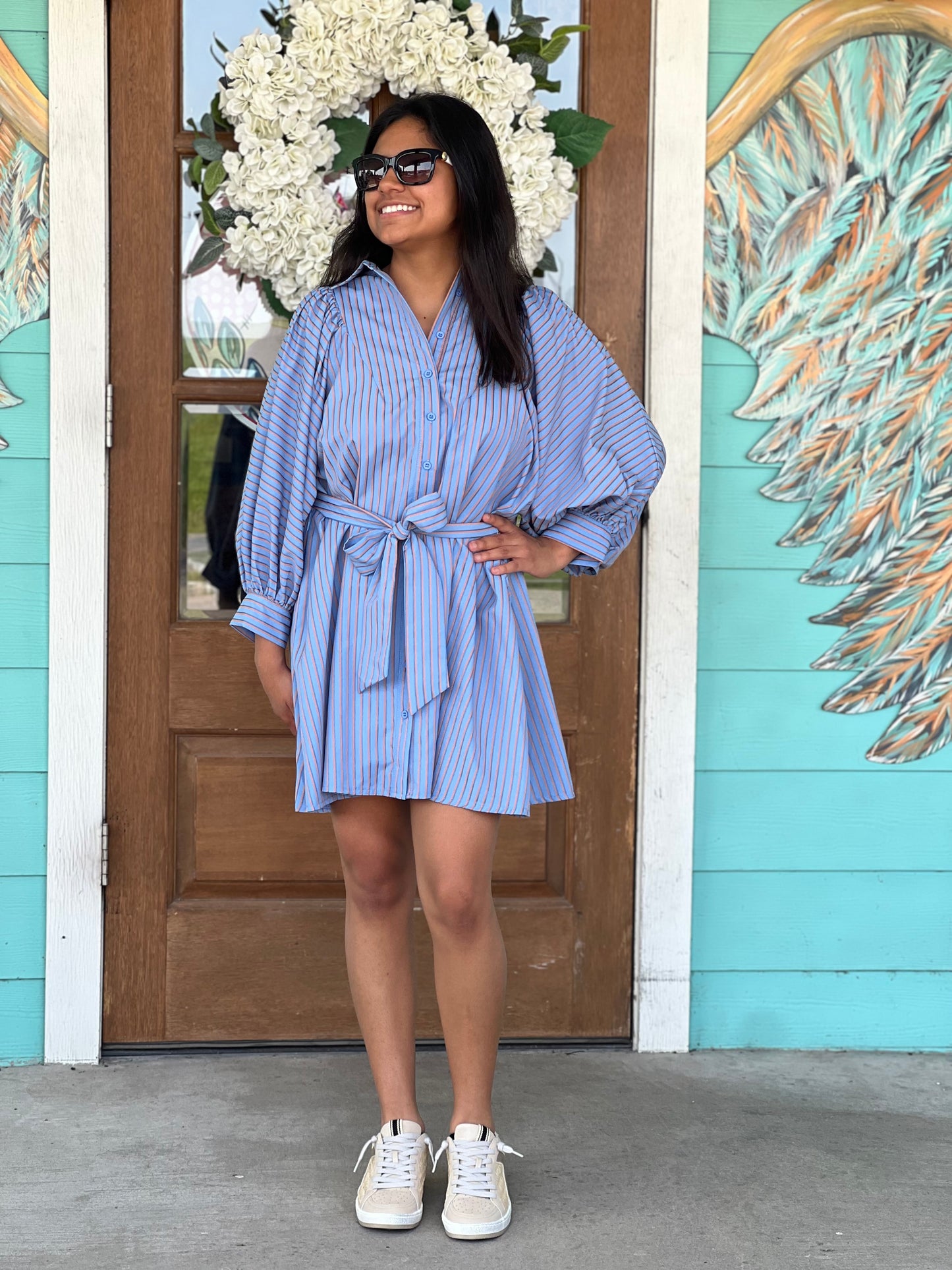 Blue Stripe Collar Mini Dress