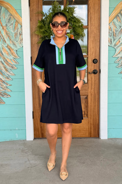 Navy Detail Stripe Collar Dress