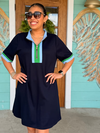 Navy Detail Stripe Collar Dress