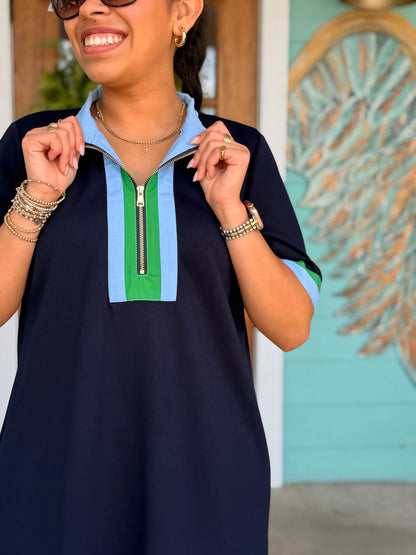 Navy Detail Stripe Collar Dress
