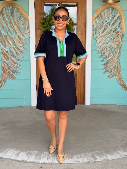 Navy Detail Stripe Collar Dress