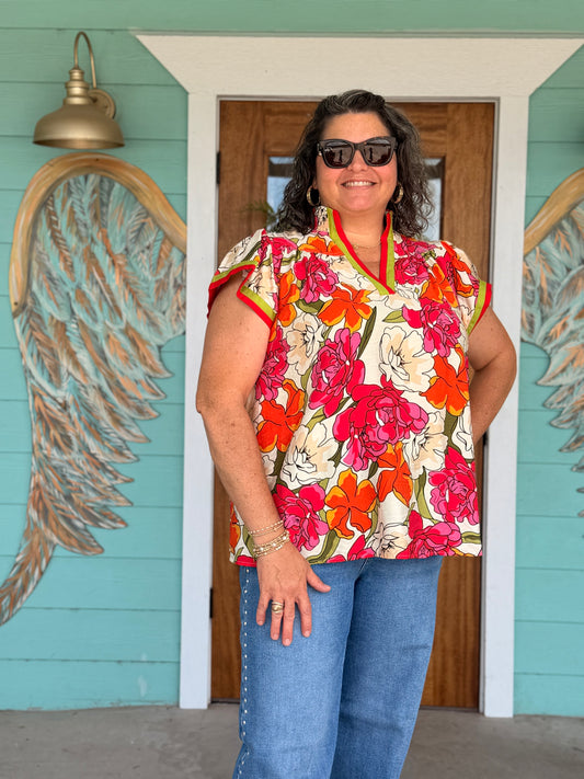 Tea Berry Flutter Sleeve Top