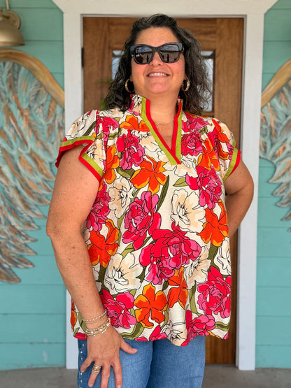 Tea Berry Flutter Sleeve Top
