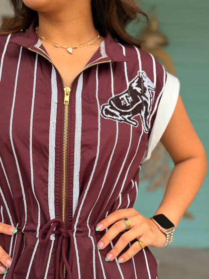 Queen of Sparkles A&M Striped Mascot Romper