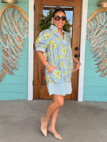 Denim & Yellow Floral Dress
