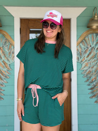 Teal & Blush Stripe Short Set