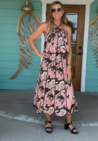 Chocolate Floral Paneled Detail Top