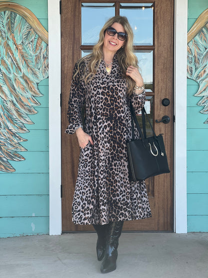 Uncle Frank Leopard Gauze Midi Dress
