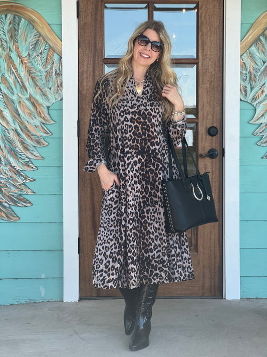 Uncle Frank Leopard Gauze Midi Dress