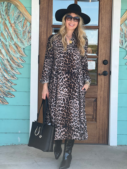 Uncle Frank Leopard Gauze Midi Dress