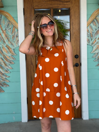 Burnt Orange Polka Dot Dress