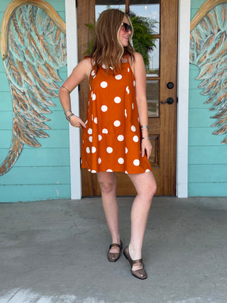 Burnt Orange Polka Dot Dress