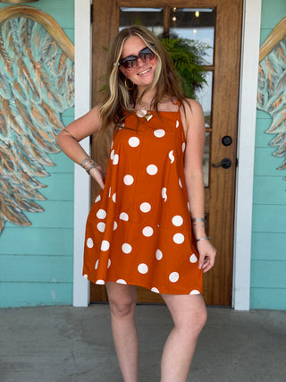 Burnt Orange Polka Dot Dress