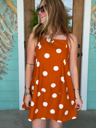 Burnt Orange Polka Dot Dress