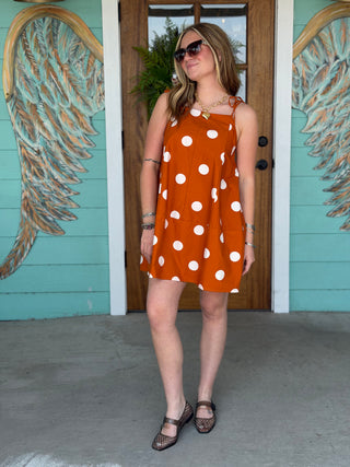 Burnt Orange Polka Dot Dress