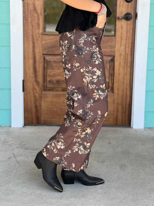 Chocolate Floral Denim Pants