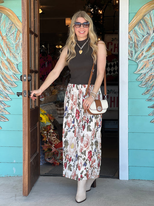 Olive Floral Print Midi Dress