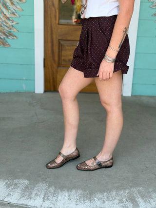 Burgundy Rhinestone Cuffed Trouser Shorts
