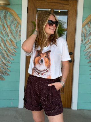 Burgundy Rhinestone Cuffed Trouser Shorts