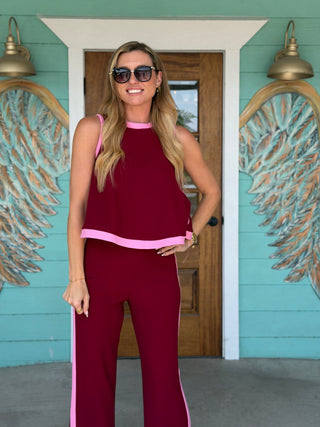 Burgundy & Pink Contrast Everyday Pants