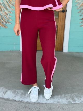 Burgundy & Pink Contrast Everyday Pants