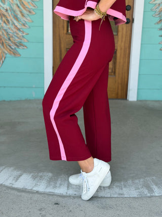 Burgundy & Pink Contrast Everyday Pants