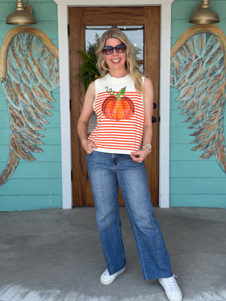 Queen of Sparkles Ivory & Orange Pumpkin Knit Tank