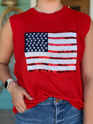 Red American Flag Sequin Top