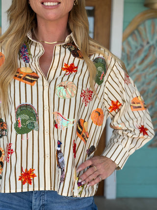 Queen of Sparkles Thanksgiving Icon Button Up Top