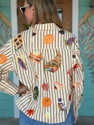 Queen of Sparkles Thanksgiving Icon Button Up Top