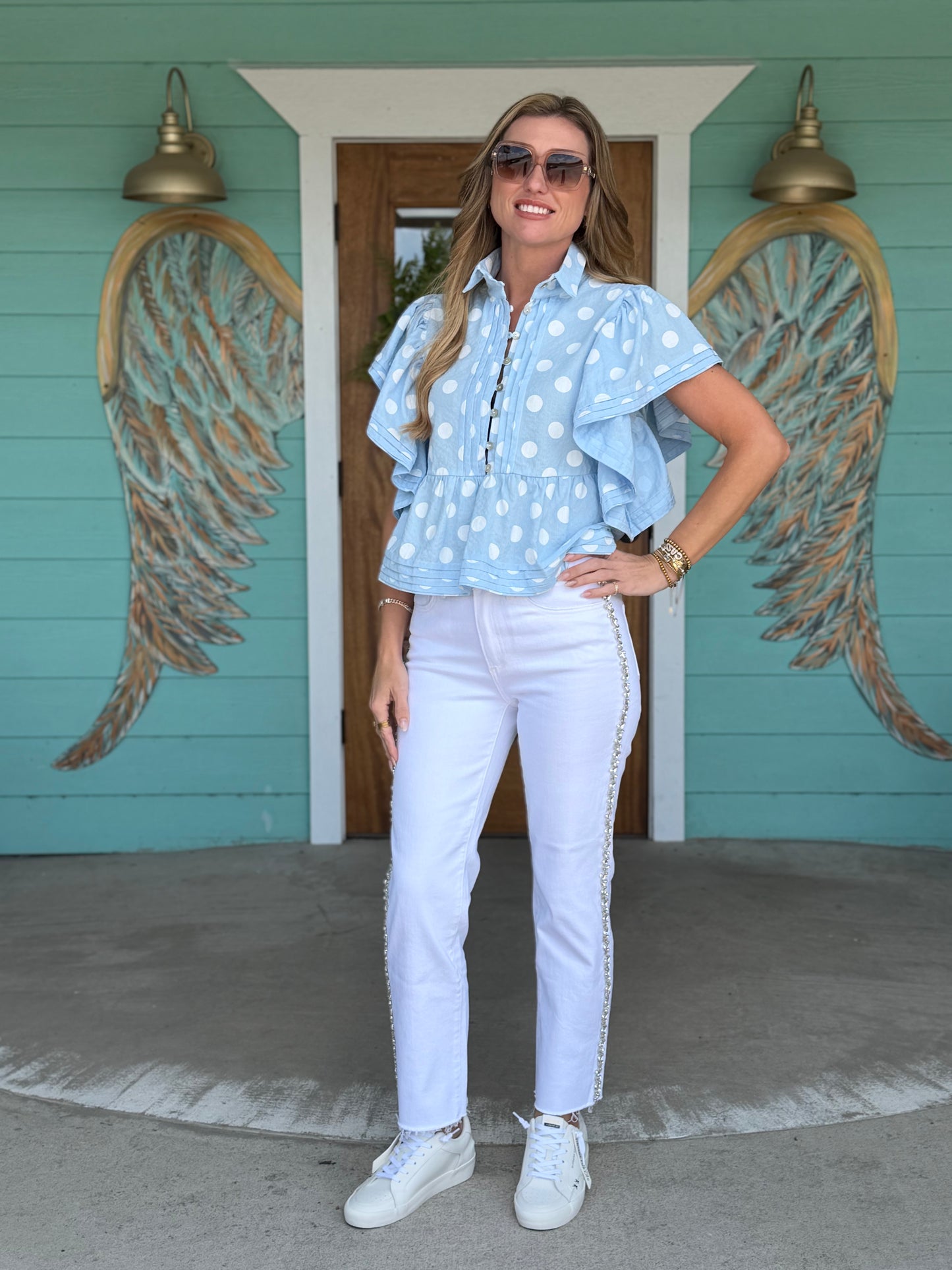 Mica Snow Straight Leg Rhinestone Detail Denim