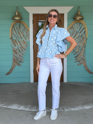 Mica Snow Straight Leg Rhinestone Detail Denim