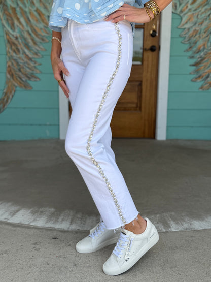 Mica Snow Straight Leg Rhinestone Detail Denim