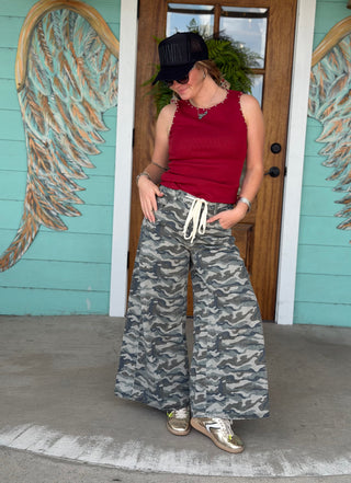 Camo Wide Leg Drawstring Pants