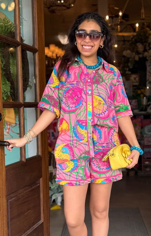 Pink Multi Perry Button Down Top