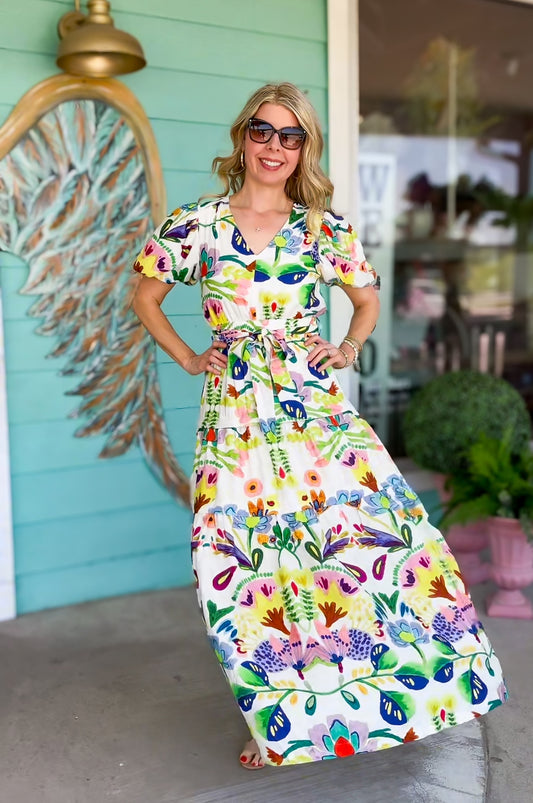 Ivory Mixed Floral Maxi Dress