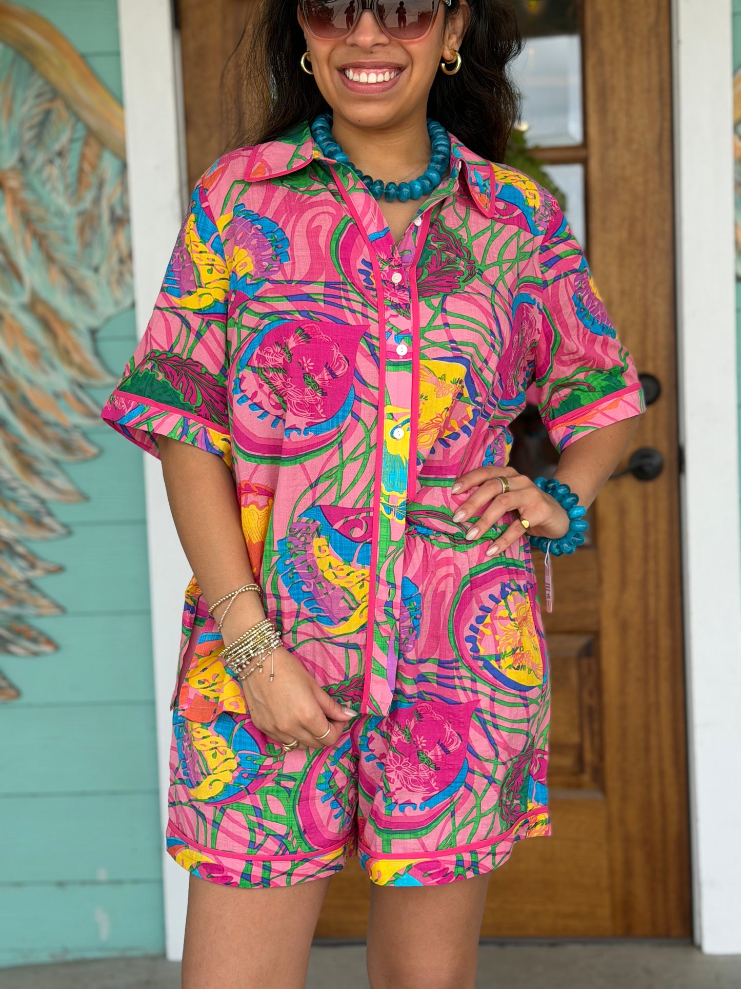Pink Multi Perry Button Down Top