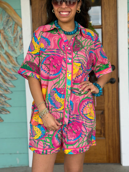 Pink Multi Perry Button Down Top