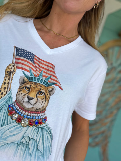 Liberty Cheetah Jeweled Collar Tee
