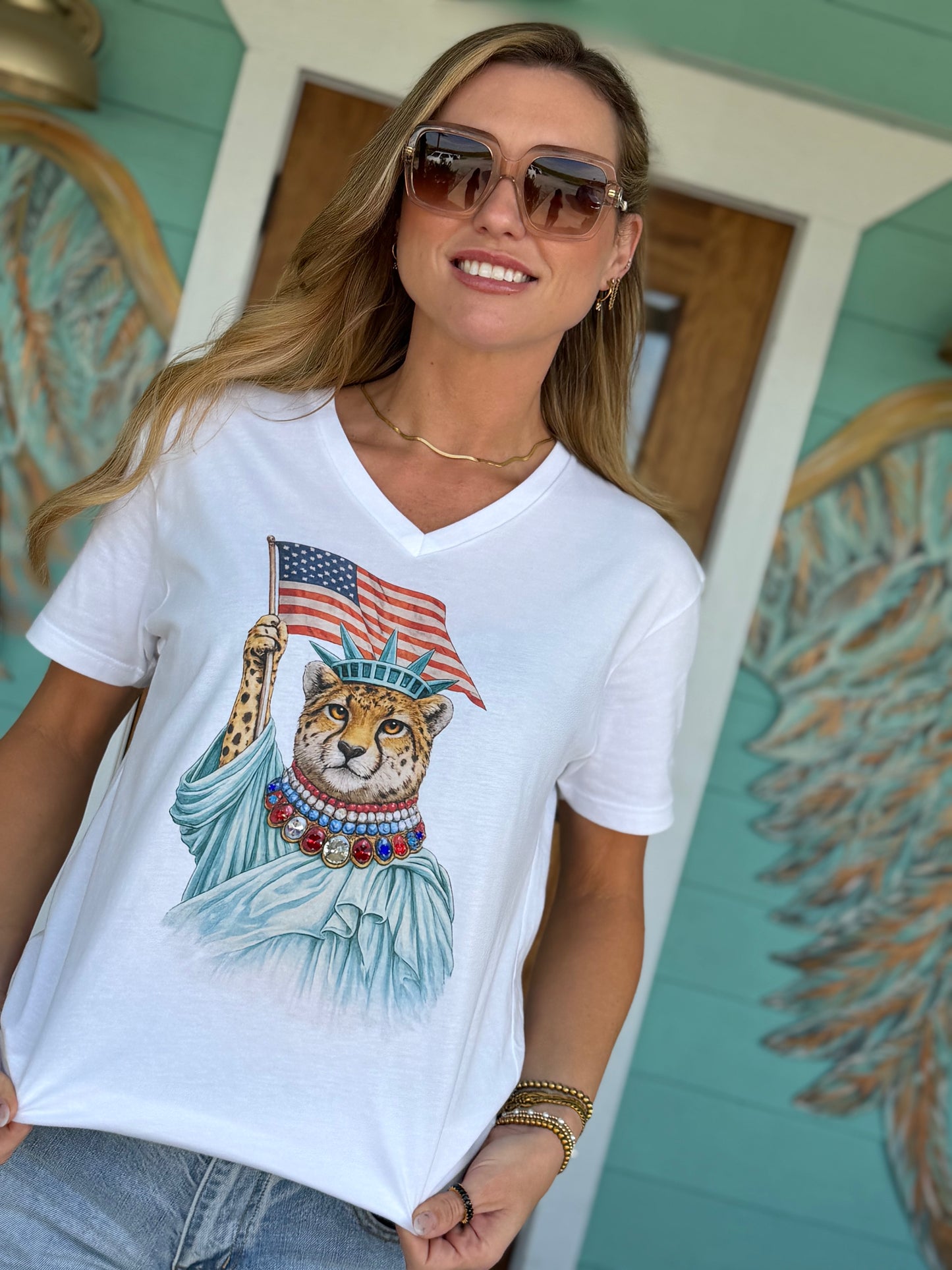 Liberty Cheetah Jeweled Collar Tee